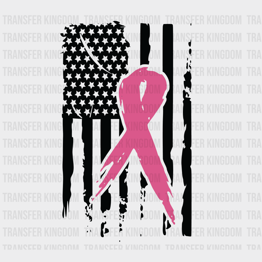 Breast Cancer Usa Flag Ribbon Design - Dtf Heat Transfer Unisex S & M ( 10 ) / Dark Color See