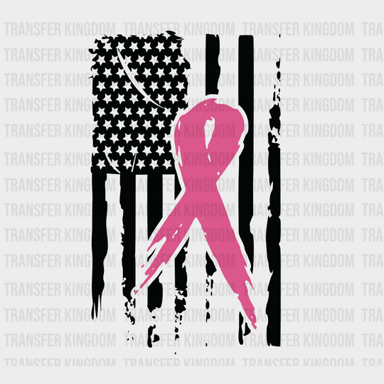 Breast Cancer Usa Flag Ribbon Design - Dtf Heat Transfer Unisex S & M ( 10 ) / Dark Color See