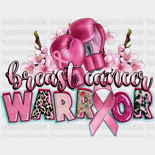 Breast Cancer Warrior Boxing Gloves And Flowers - Cancer DTF Transfer