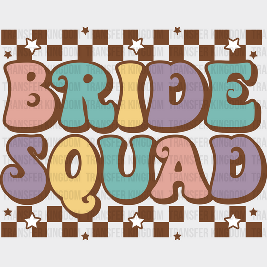 Bride Squad Checkered Brown Design - Bachelorette Iron On Dtf Transfer