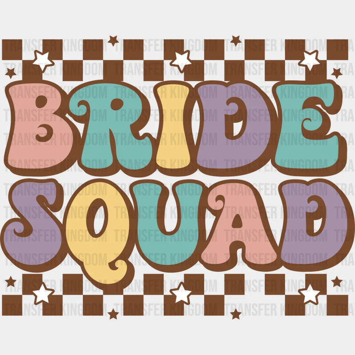 Bride Squad Checkered Brown Design - Bachelorette Iron On DTF Transfer