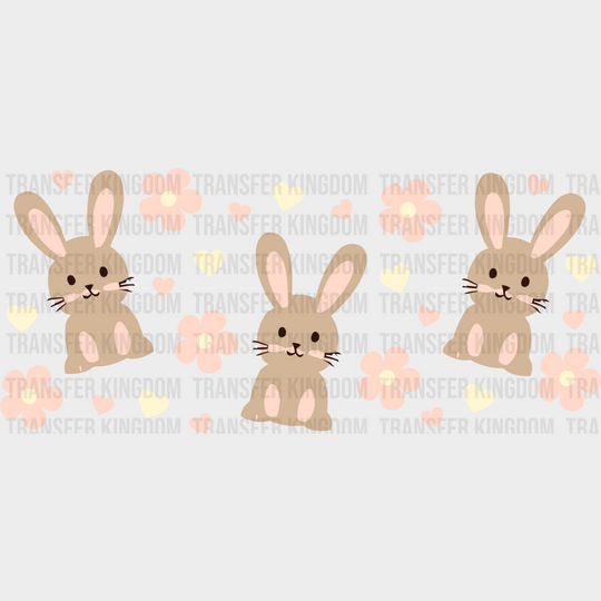 Brown Bunny Flowers Design - Easter Cup Wrap Uv Sticker Permanent Dtf Decal