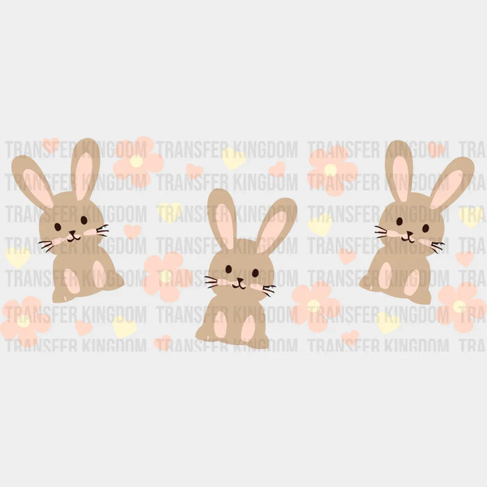 Brown Bunny Flowers Design - Easter Cup Wrap UV Sticker Permanent UV DTF Decal