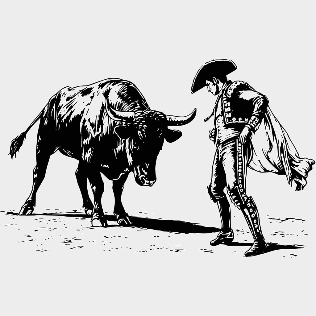 Bull And Matador B&W - Animals DTF Transfers - Adult Unisex - S & M (10’’) / Light Color Design (See Imaging)