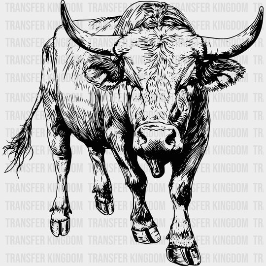 Bull B&W - Animals DTF Transfers - Adult Unisex - S & M (10’’) / Dark Color Design (See Imaging)