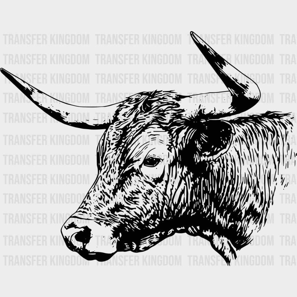 Bull B&W Design - Animals DTF Transfers - Adult Unisex - S & M (10’’) / Dark Color Design (See Imaging)
