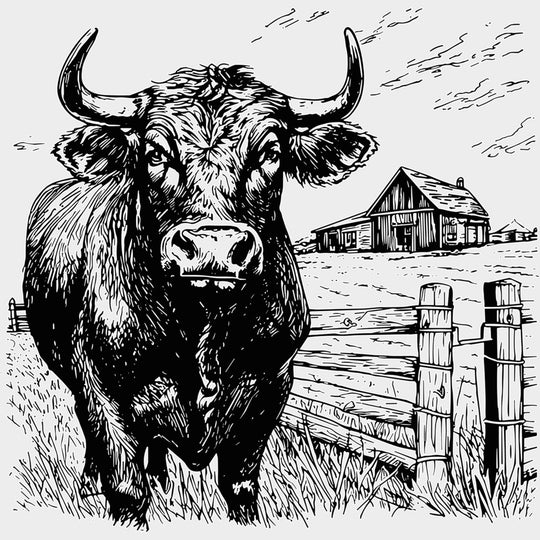 Bull In Farm - Animals DTF Transfers - Adult Unisex - S & M (10’’) / Light Color Design (See Imaging)