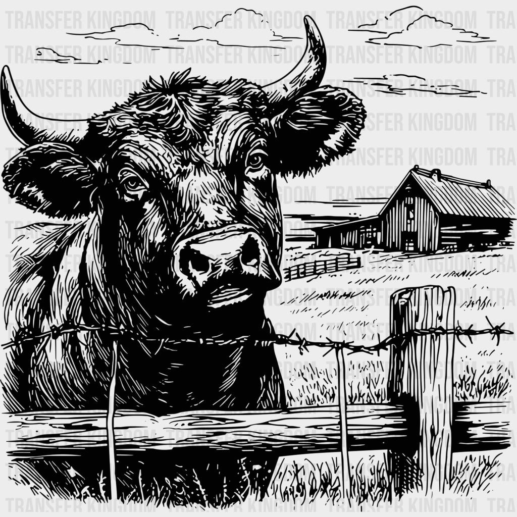 Bull In Front Of Farmhouse - Animals DTF Transfers - Adult Unisex - S & M (10’’) / Dark Color Design (See Imaging)