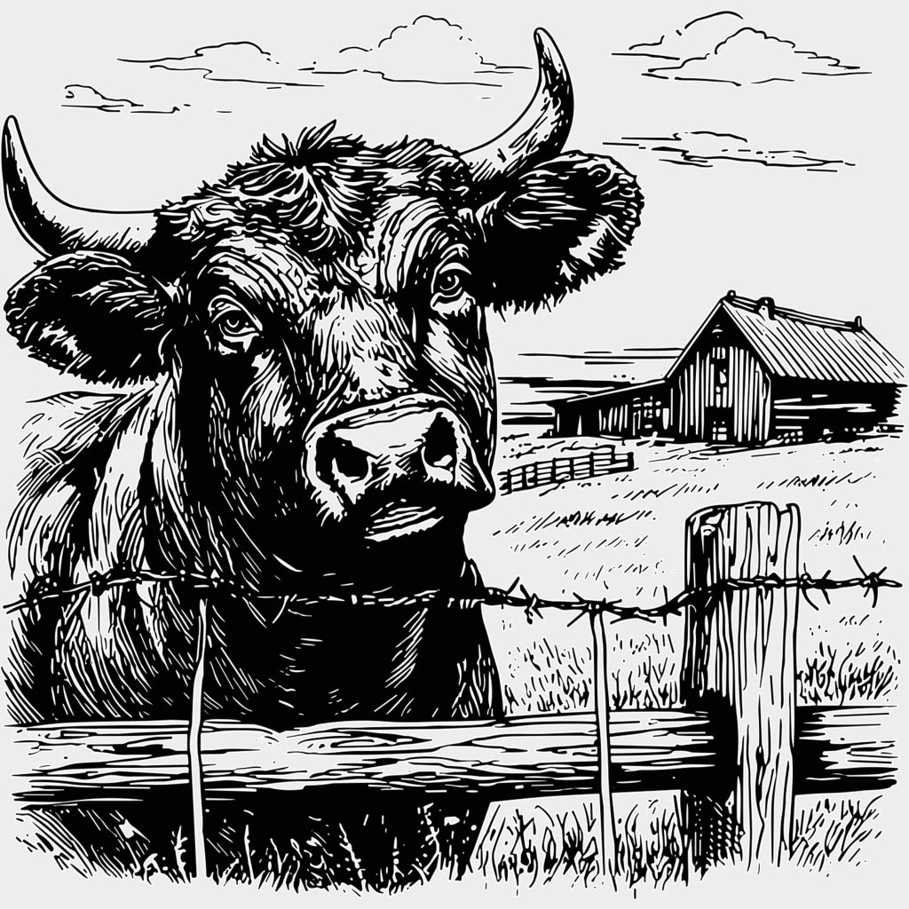 Bull In Front Of Farmhouse - Animals DTF Transfers - Adult Unisex - S & M (10’’) / Light Color Design (See Imaging)