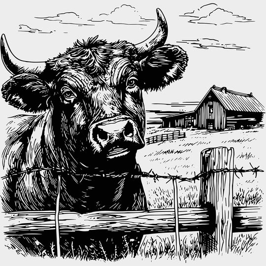 Bull In Front Of Farmhouse - Animals DTF Transfers - Adult Unisex - S & M (10’’) / Light Color Design (See Imaging)