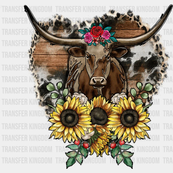 Bull Sunflower Design - Farm Animals Iron On DTF Transfer