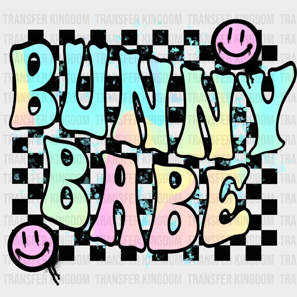 Bunny Babe Smiley - Easter Dtf Heat Transfer Unisex S & M (10’) / Dark Color Design (See Imaging)