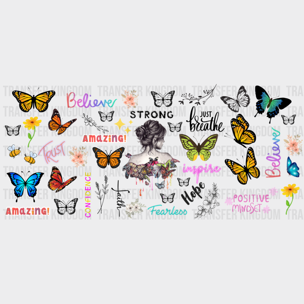 Butterflies - Mental Health Cup Wrap UV Sticker Permanent UV DTF Decal UVDTF