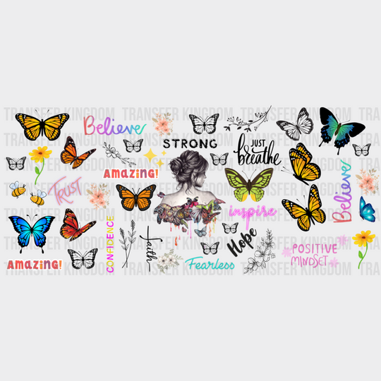 Butterflies - Mental Health Cup Wrap UV Sticker Permanent UV DTF Decal UVDTF