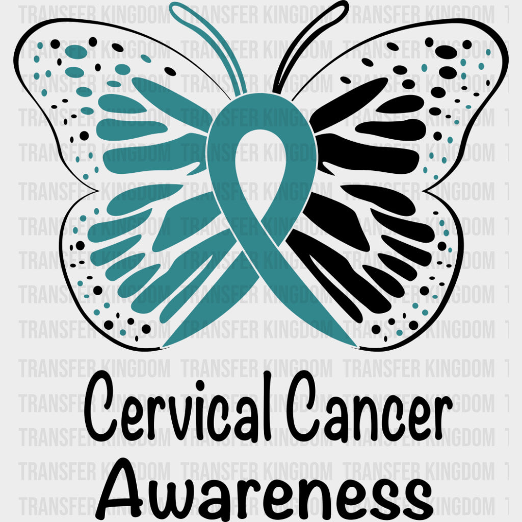 Butterfly Cervical Cancer Awareness - Cervical Cancer DTF Transfers - Adult Unisex - S & M (10’’) / Dark Color Design