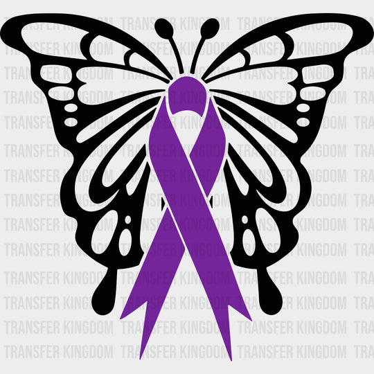 Butterfly & Ribbon - Hodgkin’s Lymphoma Cancer DTF Transfers - Adult Unisex - S & M (10’’) / Dark Color Design (See