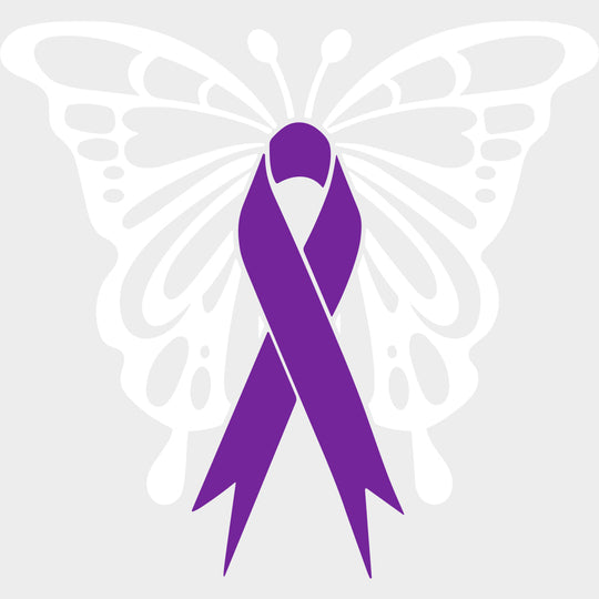 Butterfly & Ribbon - Hodgkin’s Lymphoma Cancer DTF Transfers - Adult Unisex - S & M (10’’) / Light Color Design (See