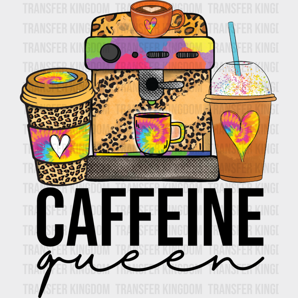 Caffeine Queen Leopard Print Design - Coffee Iron On Dtf Transfer Unisex S & M (10’’) / Dark