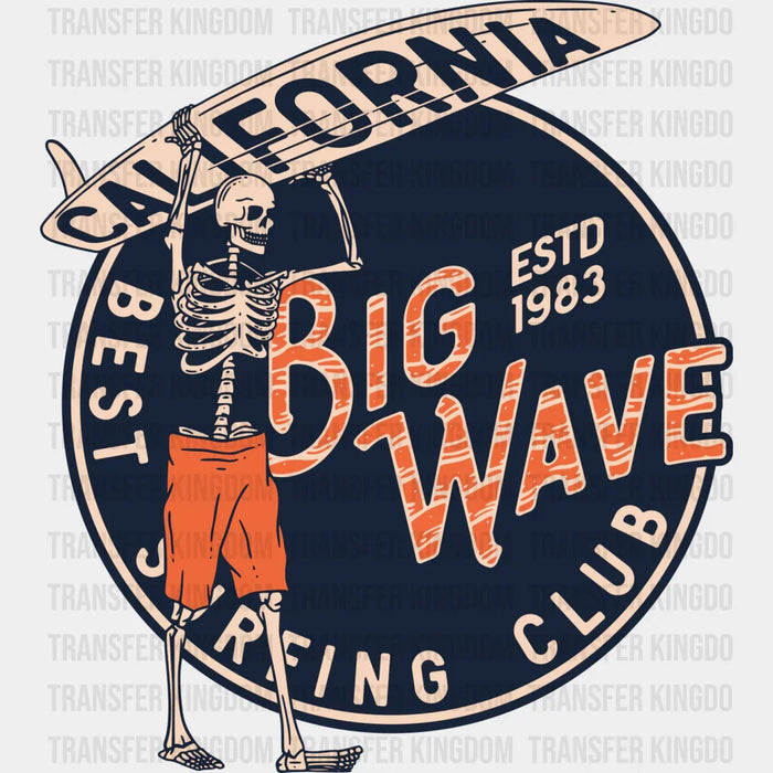 California Big Wave Skeleton Design - Surfing DTF Heat Transfer