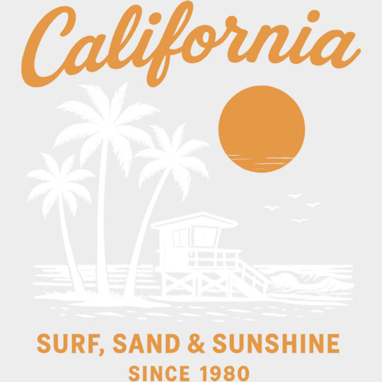 California, Surf Sand & Sunshine - Surfing DTF Transfers transfer-kingdom Light Color Design (See Imaging)