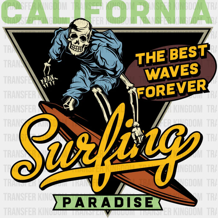 California Surfing Paradise Skeleton Design - Surfing DTF Heat Transfer