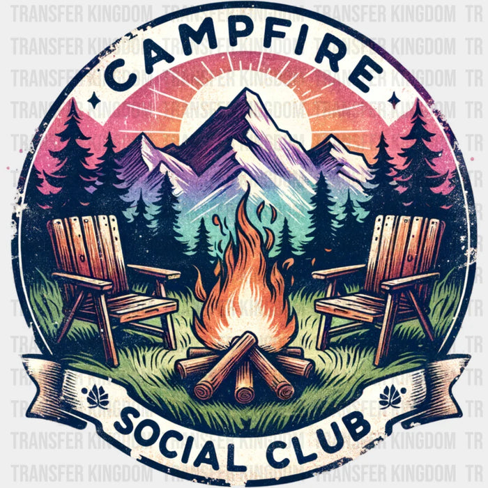 Campfire Social Club Colorful Design - Camping DTF heat transfer