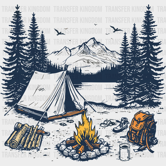 Camping Illustration - Camping DTF Transfers - Adult Unisex - S & M (10’’) / Dark Color Design (See Imaging)