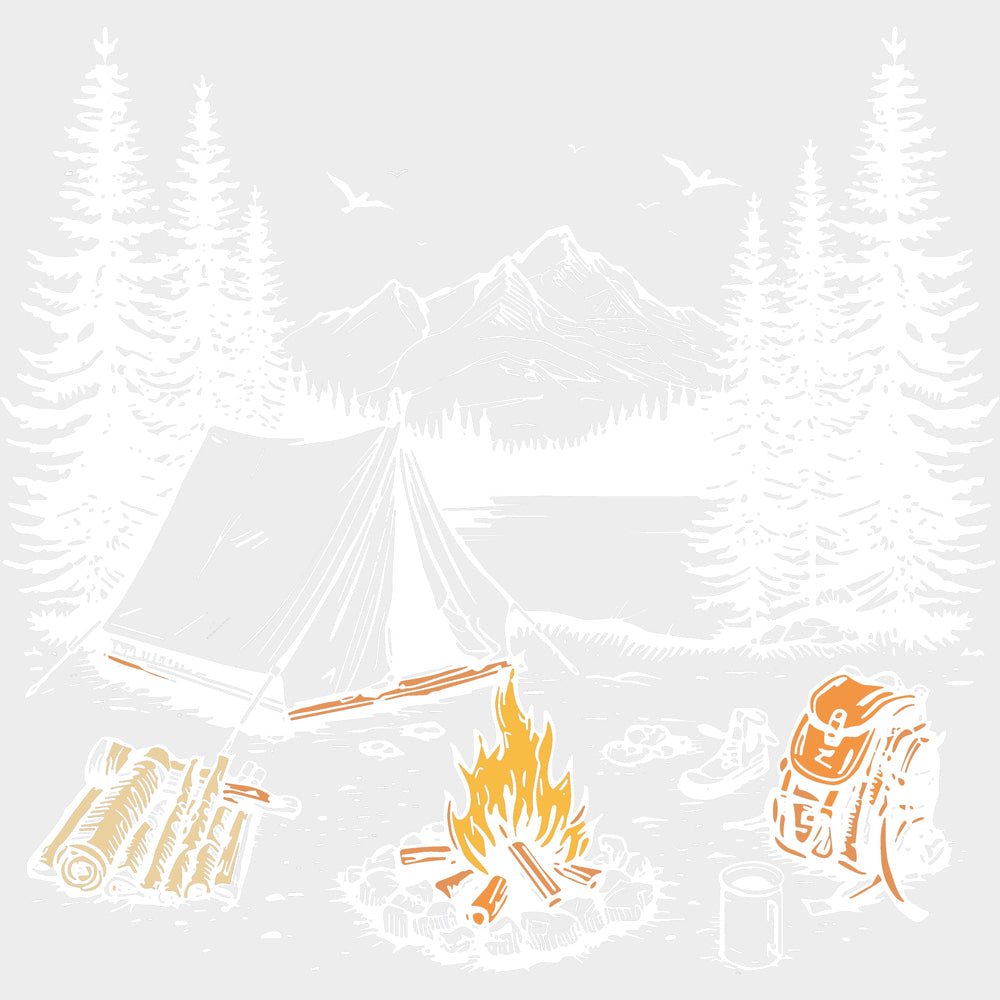 Camping Illustration - Camping DTF Transfers - Adult Unisex - S & M (10’’) / Light Color Design (See Imaging)