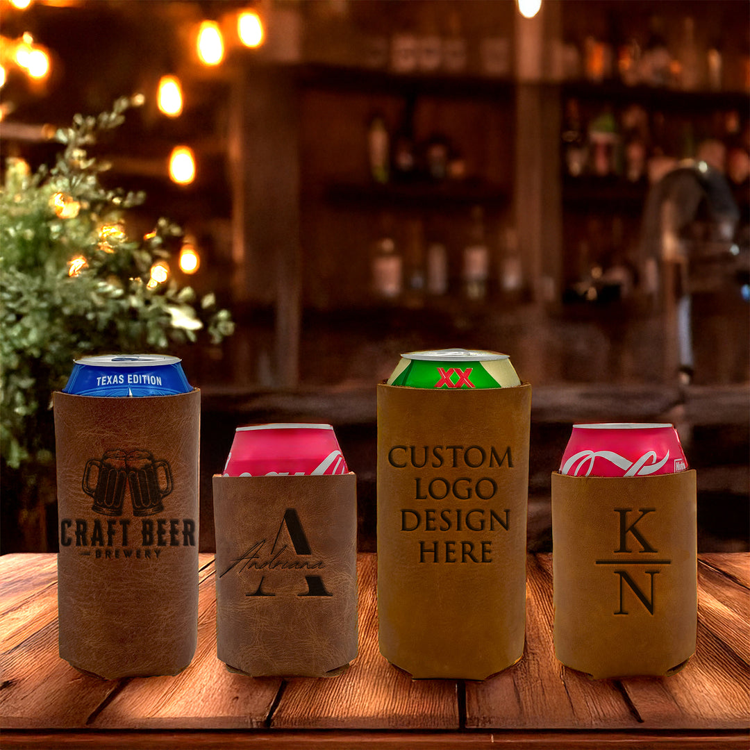 Custom Engraved Leather Can Holder