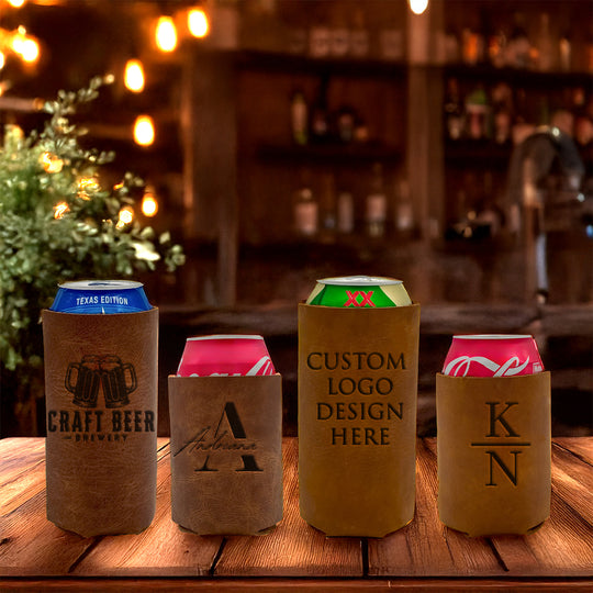 Custom Engraved Leather Can Holder