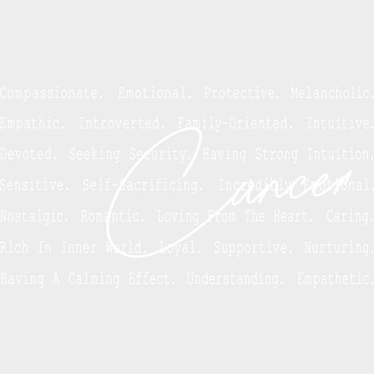 Cancer Cursive B&W - Zodiacs & Horoscopes DTF Transfers - Adult Unisex - S & M (10’’) / Light Color Design (See Imaging)