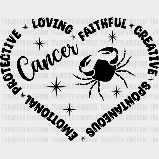 Cancer Heart Design - Zodiac & Horoscopes Dtf Heat Transfer Unisex S M (10’’) / Dark Color See