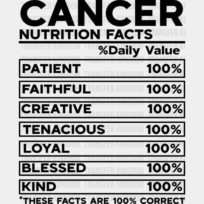 Cancer Nutrition Facts - Zodiac & Horoscopes DTF heat transfer