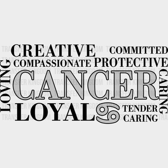 Cancer Qualities Gray Horizontal - Zodiacs & Horoscopes DTF Transfers - Adult Unisex - S & M (10’’) / Dark Color Design