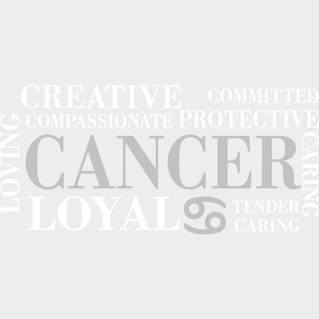 Cancer Qualities Gray Horizontal - Zodiacs & Horoscopes DTF Transfers - Adult Unisex - S & M (10’’) / Light Color