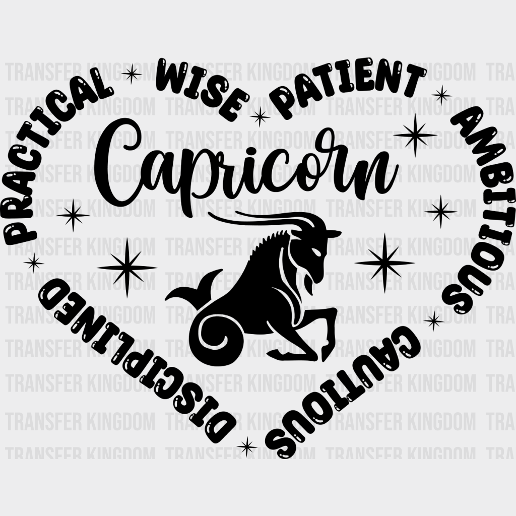 Capricorn Heart Design - Zodiac & Horoscopes Dtf Heat Transfer Unisex S M (10’’) / Dark Color