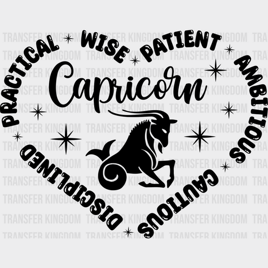 Capricorn Heart Design - Zodiac & Horoscopes Dtf Heat Transfer Unisex S M (10’’) / Dark Color