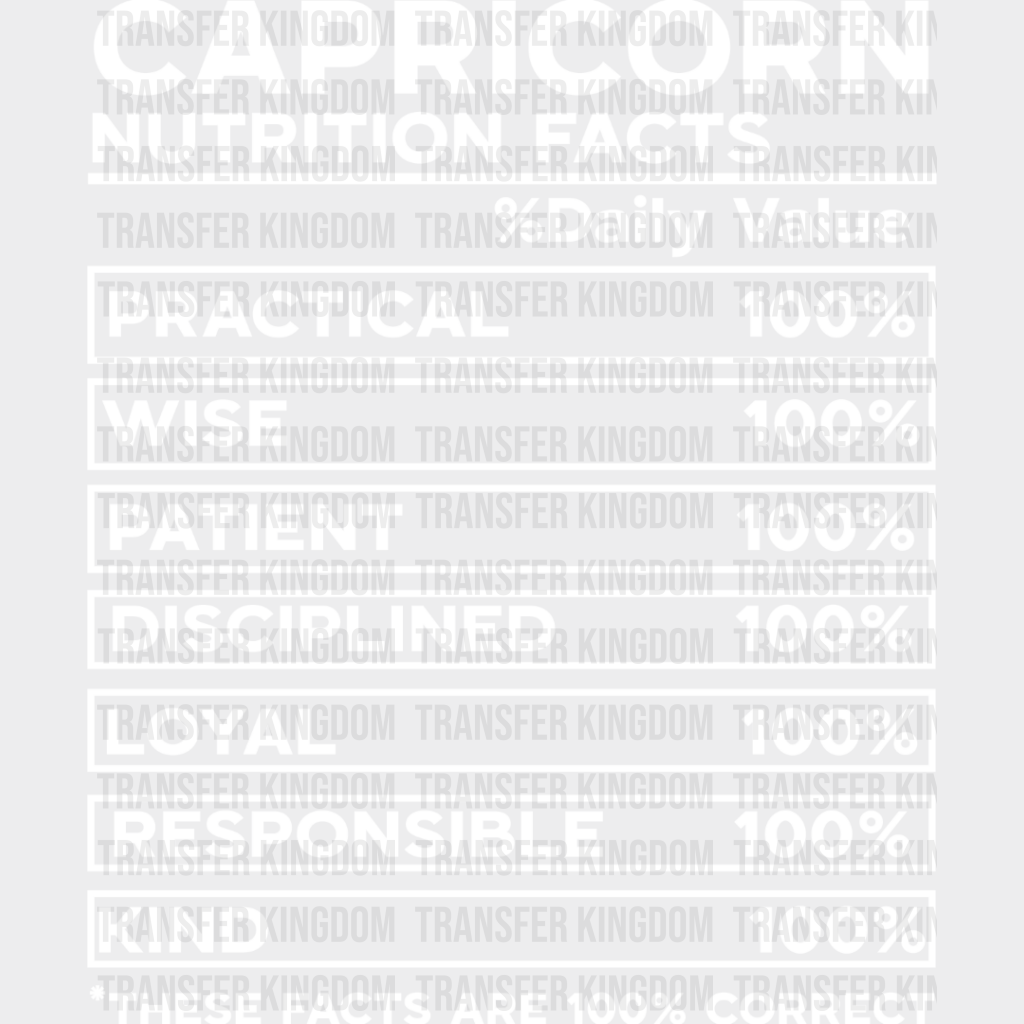 Capricorn Nutrition Facts - Zodiac & Horoscopes Dtf Heat Transfer Unisex S M (10’’) / Light