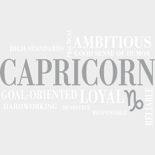 Capricorn Qualities Gray Horizontal - Zodiacs & Horoscopes DTF Transfers - Adult Unisex - S & M (10’’) / Light Color