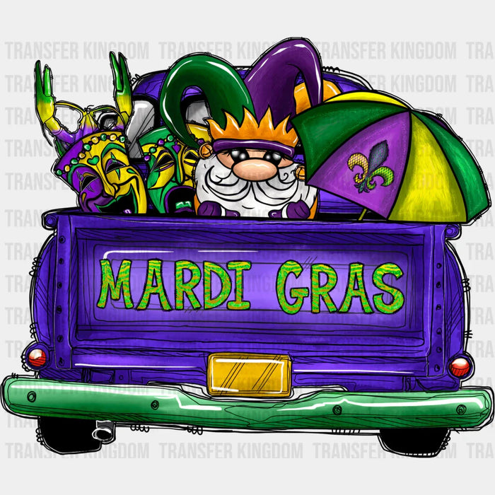 Purple Truck Gnome Mardi Gras Design - Mardi Gras DTF heat transfer