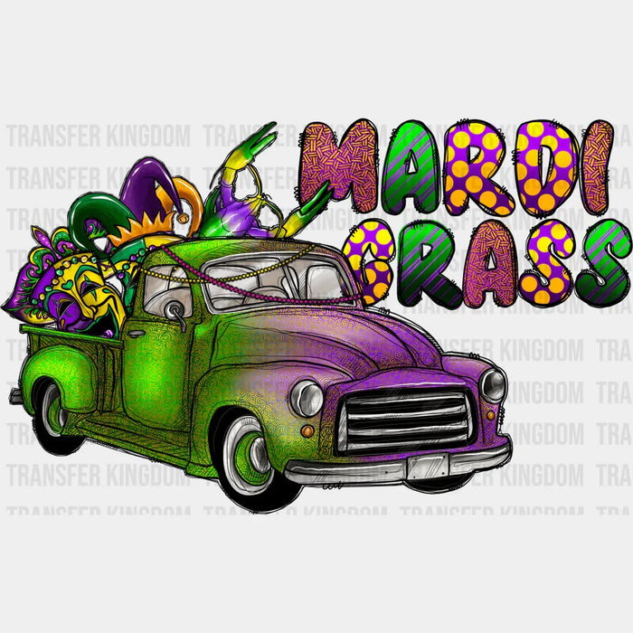 Green And Purple Car Mardi Gras Design - Mardi Gras DTF heat transfer