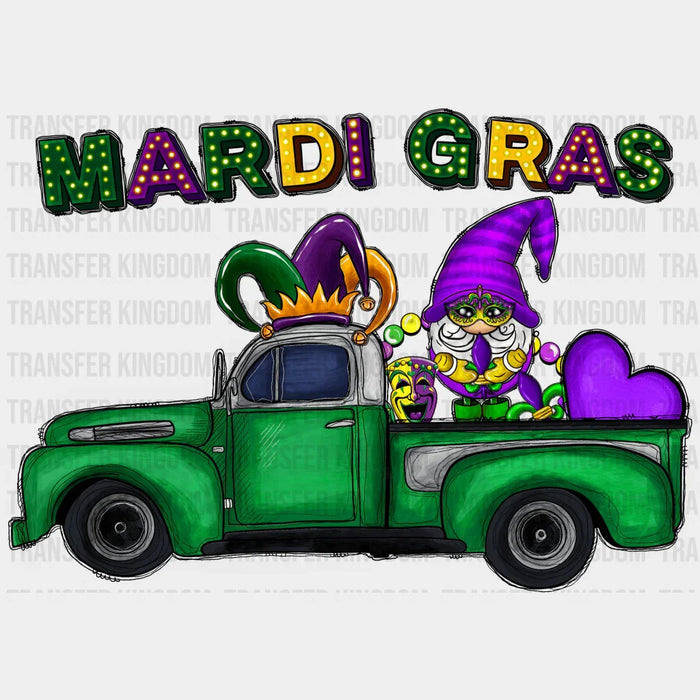 Green Car Gnome Mardi Gras Design - Mardi Gras DTF heat transfer