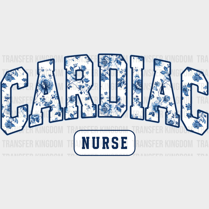 Cardiac Nurse Blue Flower Pattern - Cardiac Nurse DTF Transfers