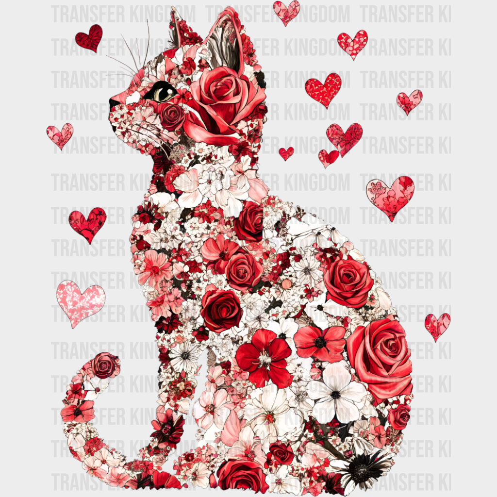 Cat Flowers And Hearts - Valentine’s Day Dtf Transfer