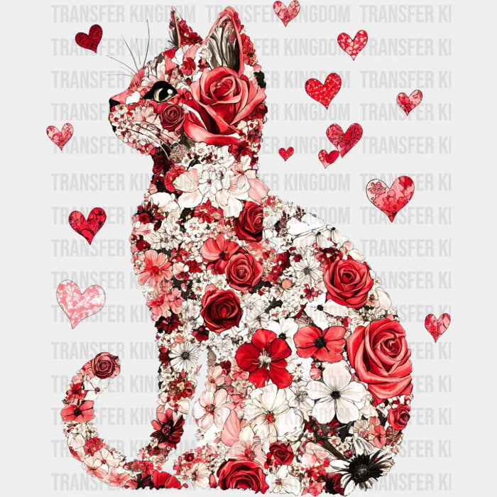 Cat Flowers And Hearts - Valentine's Day DTF Transfer
