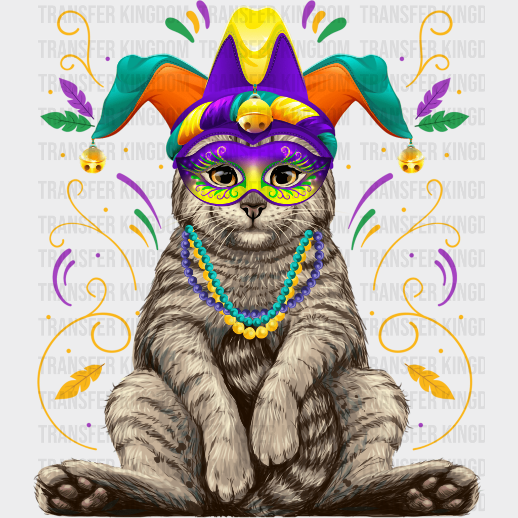 Cat Mardi Gras Design- Dtf Heat Transfer