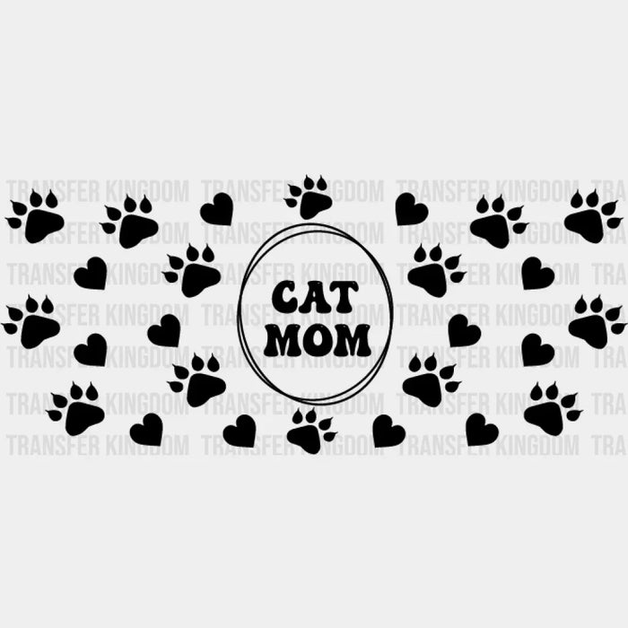 Cat Mom Circular Dark Design - Pets Cup Wrap UV Sticker Permanent UV DTF Decal