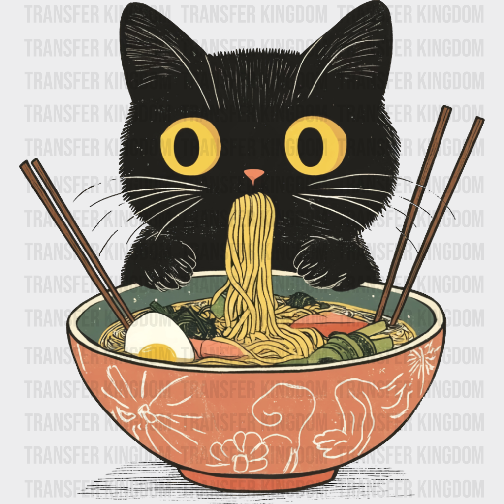 Cat Ramen Bowl - Cats DTF Transfer Adult Unisex - S & M (10’’) / Dark Color Design (See Imaging)