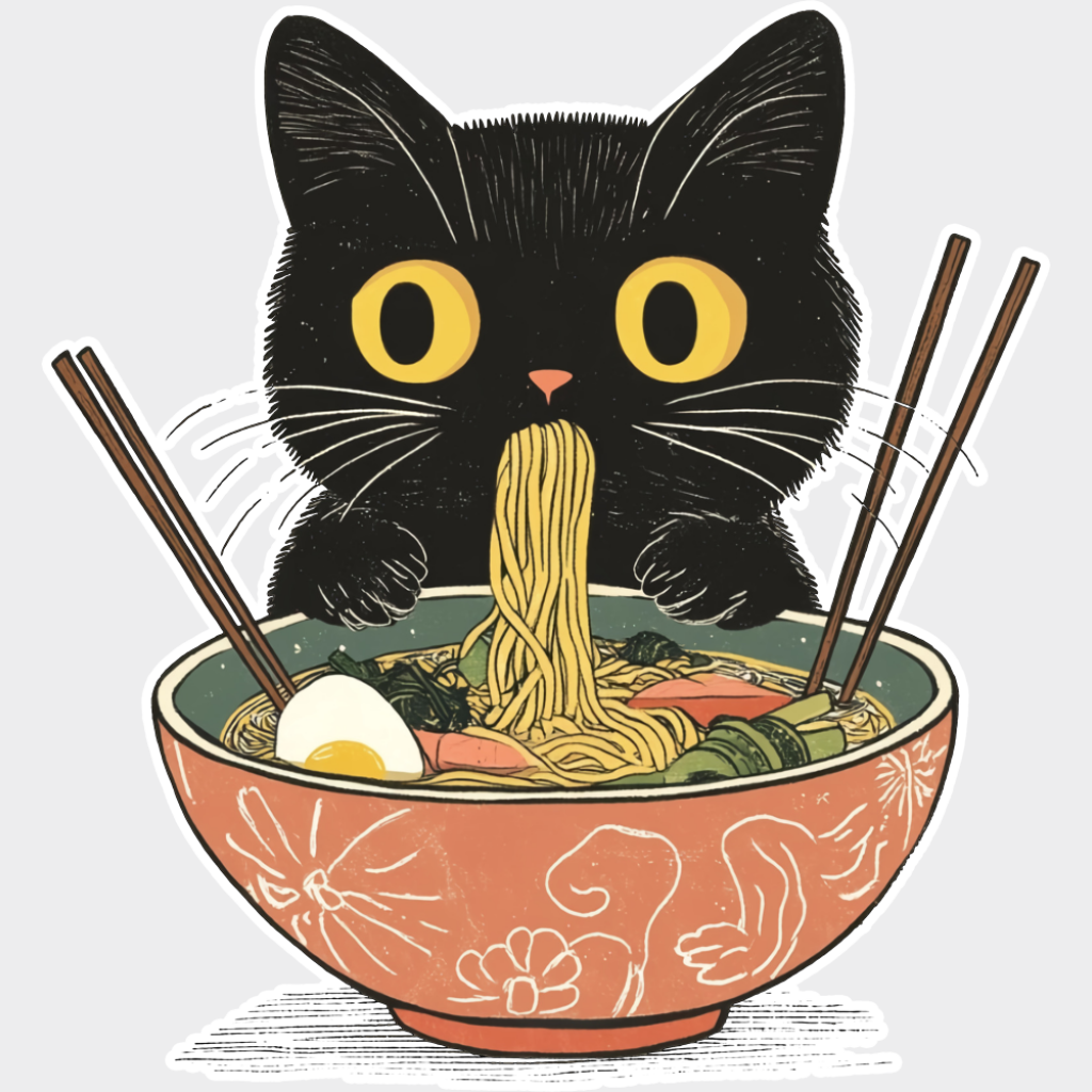 Cat Ramen Bowl - Cats DTF Transfer Adult Unisex - S & M (10’’) / Light Color Design (See Imaging)