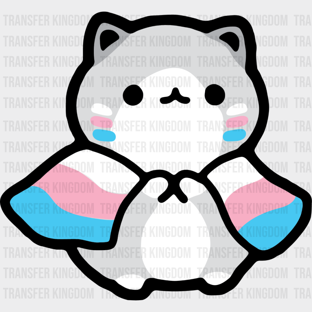 Cat With Trans Flag - Transsexual Iron On Dtf Transfer